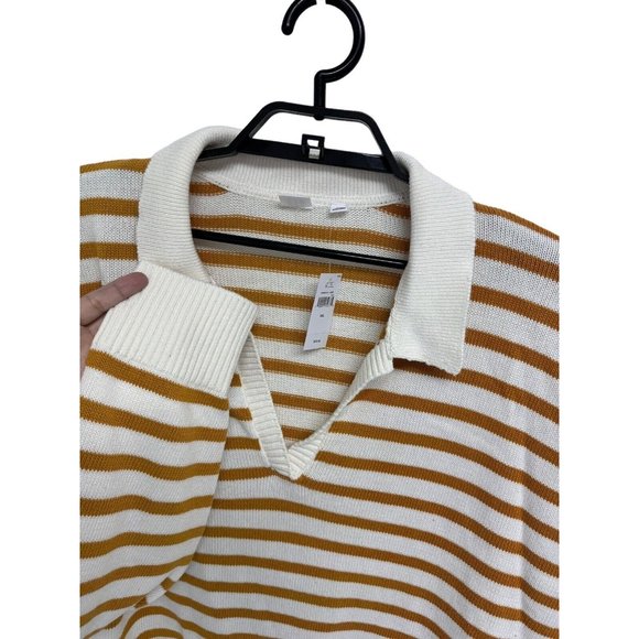 GAP Women's Long Sleeve Collared White & Yellow Striped Sweater Blouse Size XXL - Picture 11 of 11